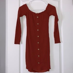 Burnt Orange Bodycon Off the Shoulder Long Sleeve Dress